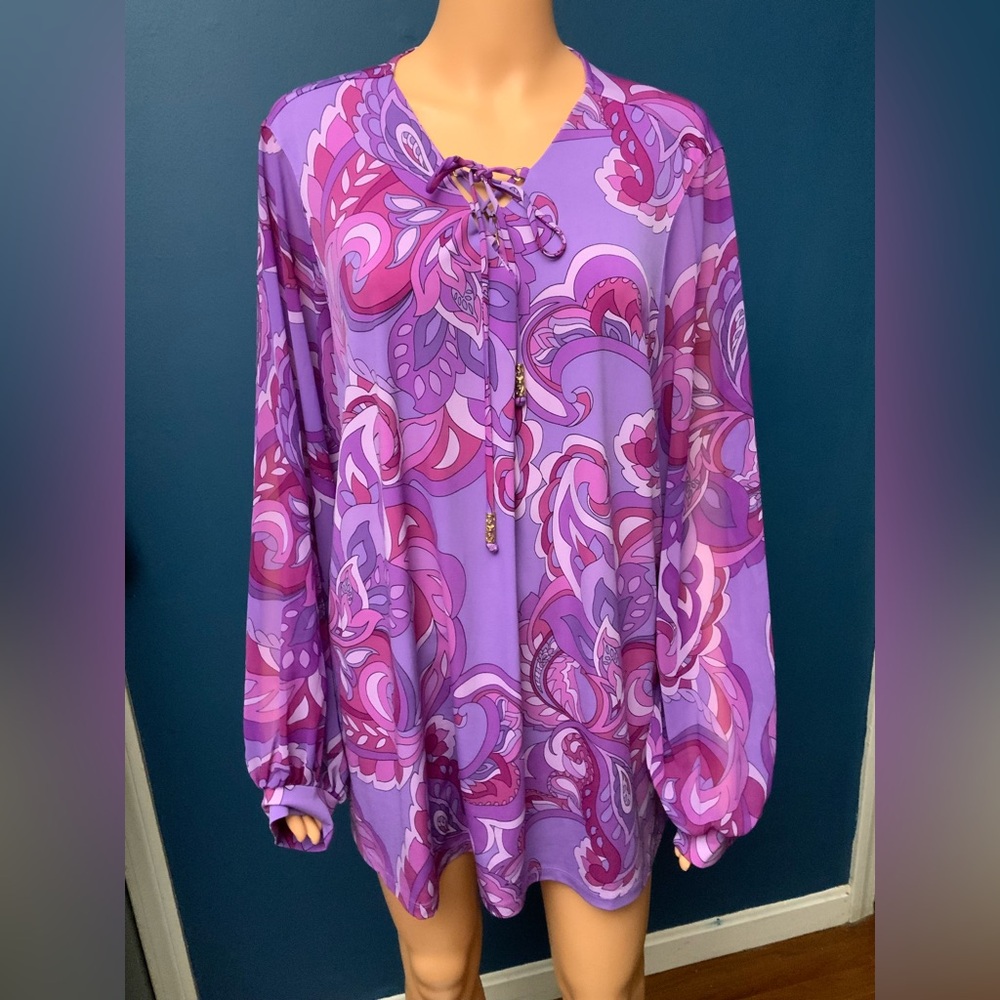 Susan Graver Purple Paisley Lace-Up Tunic